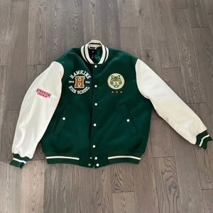 H&M x Stranger Things Hawkins High Letterman Jacket Tigers Leather & wool